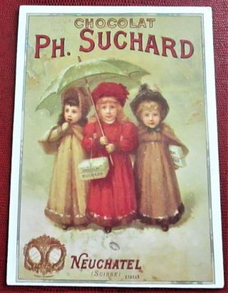 Postcard Chocolat Suchard 3 Girls Old French Ad