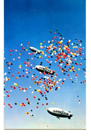 Flying Goodyear Blimps - Balloons - Aerial Ambassadors - Akron - Ohio - Vintage Postcard