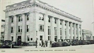 Postcard C.  1930 Arkansas Ks Home National Bank Many Old Cars