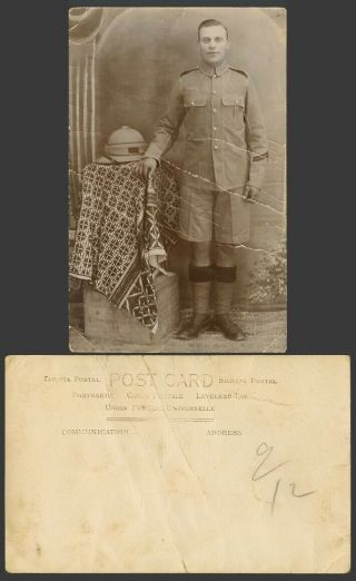 Indian Old Real Photo Postcard British Soldier In India Military Uniform And Hat
