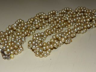 Vintage Rare 6mm Real Pearl Cluster Link Necklace S Silver 34” Long 119g