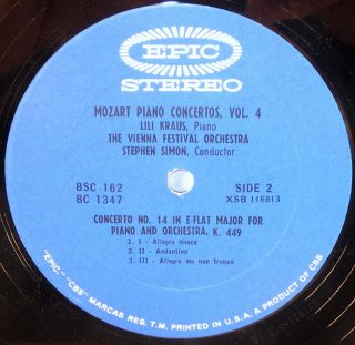 3 LP BOX EPIC STEREO Mozart LILI KRAUS Piano Concertos Vol.  IV SIMON BSC - 162 EX, 2