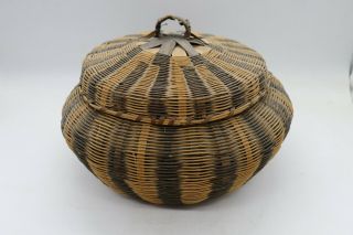 1930 ' s Vintage Cherokee Indian Native American Honeysuckle Vine Basket with Lid 3