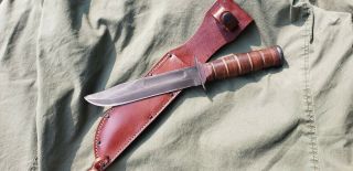 Vintage Usn Mark 2 Kabar Fighting Knife With Leather Sheath