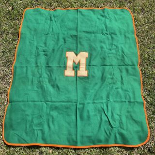 Vintage Butwin Miami Hurricanes Letterman Wool Blanket Green Um The U Football