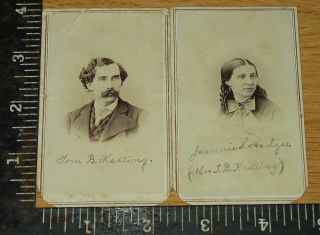 2 Cdvs Civil War Era Thomas B.  Keating & Wife Sarah Hedges Mansfield Oh Revstamp