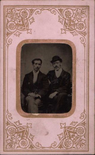 2 Gentlemen Bowler Hat & Cap Studio Tintype C 1860s D4/242