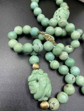 Vtg Chinese Carved Turquoise Necklace Bead