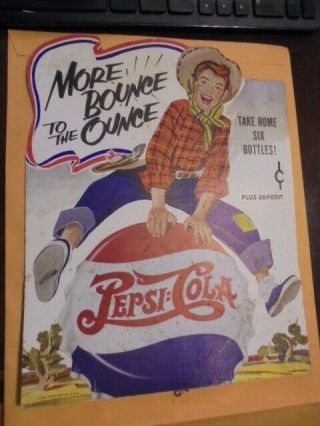 Vintage Pepsi Cola " More Bounce To The Ounce " Cardboard Die Cut Counter Display