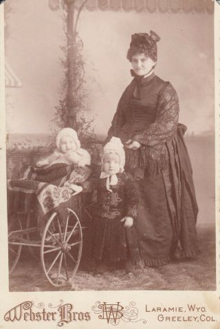 Woman W Two Small Children / Laramie Wyo & Greeley Col Cabinet Card C1900
