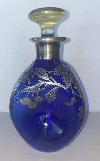 Cobalt Blue Silver Overlay Bottle Decanter