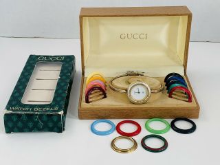 Vintage Gucci 1100 L Changeable 17 Color Bezels Bangle Gold Tone Women’s Watch