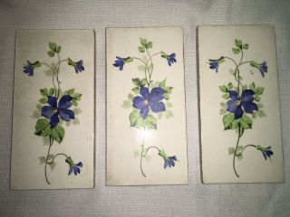 3 Vintage A.  E.  T.  Co.  American Encaustic Tiles Blue Violet 3 x 6” Bath Kitchen VG 2