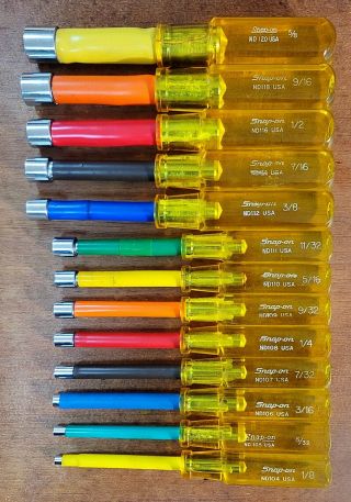Vintage Snap - On 13 Pc Nut Driver Set Nd1300k 1/8 " - 5/8 " Yellow Handles