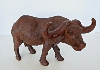 Vintage Hand Carved Water Buffalo Wood Sculpture 10 " X 6 " Primitive Yak Ox