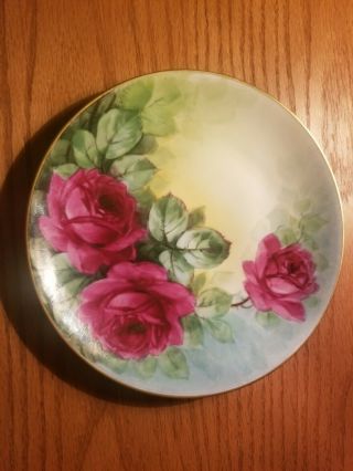 Antique Bavaria Hand Painted Pink Roses Plate 7.  5 