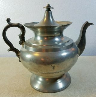 Vintage Pewter Tea Pot 9 " Tall 9 3/4 " Across At Spout