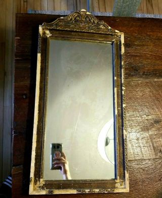 Antique Mirror Ornate Wood Frame 25 " X 12 " Old Vintage Wall Hung