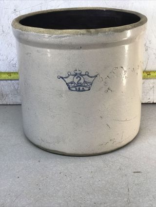 Old Vintage Robinson Ransbottom 2 Gallon Blue Crown Crock Stoneware