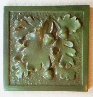 Decorative Mission Arts & Crafts Style Ceramic Tile Signed Frey Oak Leaf & Acorn