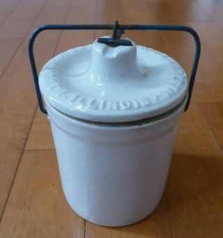 Western Stoneware Company Monmouth Illinois Crock W Lid Old Blue Handle & Clamp