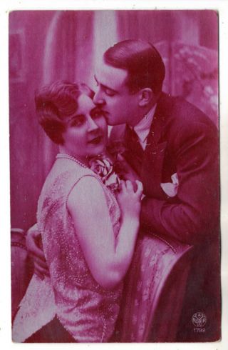 1936 Lady Man Love Kiss Vintage Photo Postcard Estonia Estonian W Stamp
