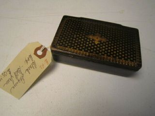Antique French Napoleon Iii Style Black Lacquer Box W/ Gold Trim