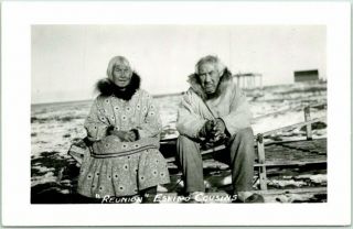 Vintage Alaska / Native Americana Photo Rppc Postcard " Reunion - Eskimo Cousins "