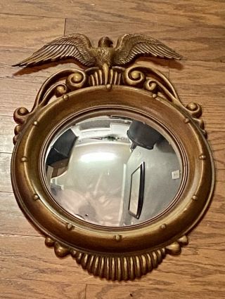 Rare Vintage Metal Eagle Federal Style Fish Eye Round Bubble Mirror