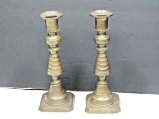 Antique Victorian Pair Brass Candle Holder Push Up Beehive Candlesticks England