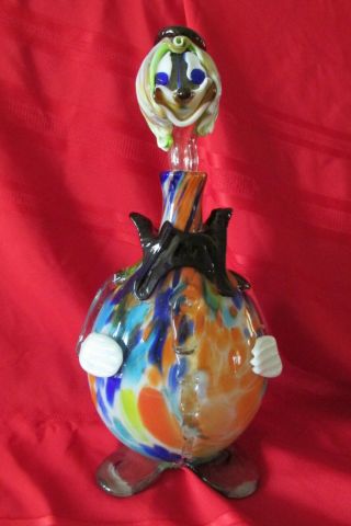 Vintage Hand Blown " Murano " Glass Clown Decanter With Stopper