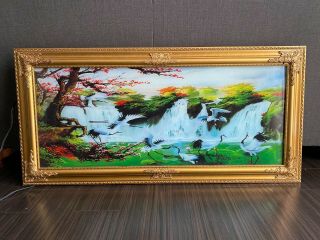 Vintage Lighted Waterfall Picture W/ Sound 39x19x3