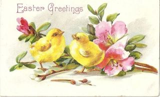 Vintage 1907 - 15 Easter Pc - Chick - Flowers - Easter Greetings - Pm 1909