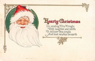 Old Art Deco Christmas Postcard Of Jolly Santa Claus Or Kris Kringle - 11