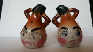 Vintage Anthropomorphic Crying Angry Onion Salt And Pepper Shakers Japan