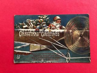 Vintage Raphael Tuck Oilette Postcard Christmas With Airplane - Unposted