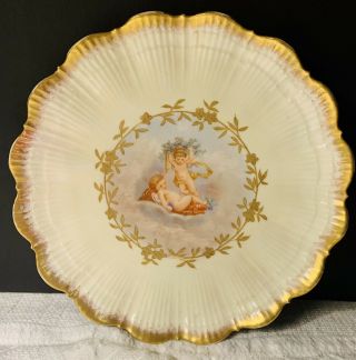 Antique M&r Limoges France Hand Painted Plate Celestial Cherubs Gold,  Floral