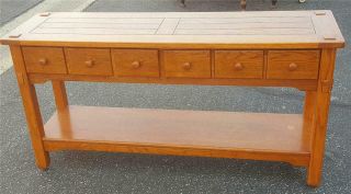 Vintage Wood Veneer Buffet Table With Two Drawers - Vgc - Sturdy Table