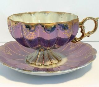 Vintage Royal Sealy China Tea Cup & Saucer Lavender Luster Pedestal Teacup