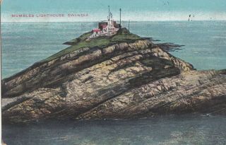 Old Postcard Mumbles Lighthouse Swansea 1910s Wales Ns240