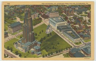 Pittsburgh Pa Postcard Cathedral Of Learning From The Air Vintage Linen Old View