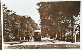 Bedford Road,  Luton Showing A Tram - Vintage Photographic Postcard