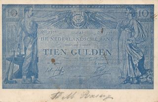 1906 Vintage Netherlands 10 Gulden Banknote Postcard - To Or From Zevenaar