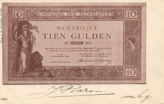 1903 Vintage Netherlands 10 Gulden Banknote Postcard Voorstraat Oude Tonge