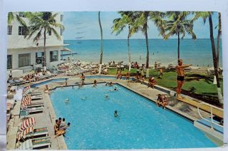 Florida Fl Miami Beach Caribbean Hotel Pool Cabana Club Postcard Old Vintage Pc