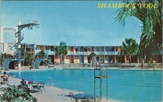 Vintage Chrome Postcard,  The Pool At The Shamrock Hotel,  Houston,  Texas