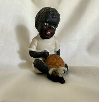 Antique Heubach Black Boy Holding Turtle No.  7430