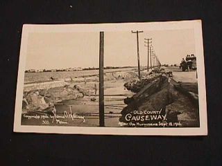 Old Couty Causeway After The Hurricane Sept 18,  1926 Florida Real Photo Postcard