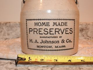 Antique Stoneware Preserve Jar Johnson & Co Boston Ma.  Dated 1893 Condiments Jam