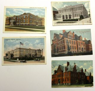 Five (5) Vintage Postcards Terre Haute Garfield & Wiley High School